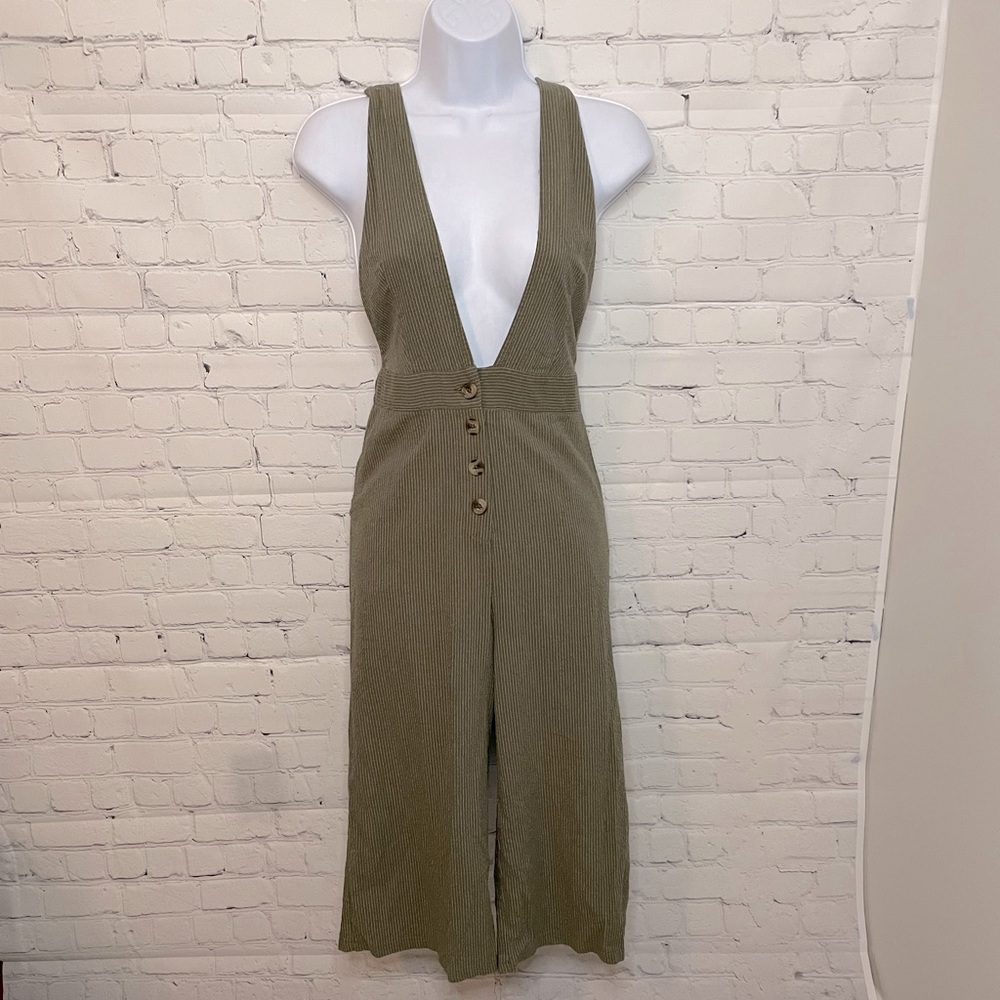 Adorable One Clothing Romper Green with White Striped Button Detailing S…